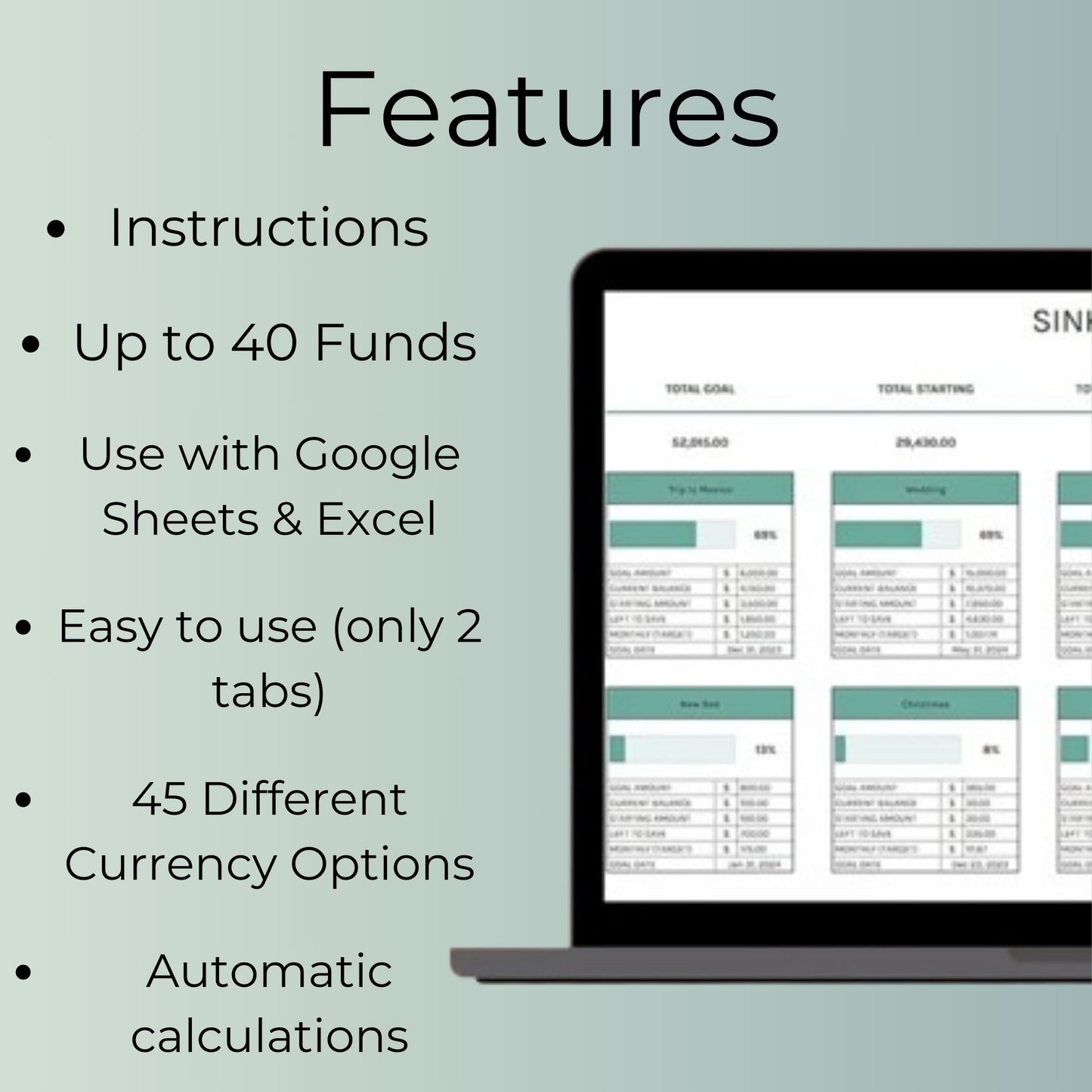 Sinking Funds Tracker - Track Savings on Important Expenses & More