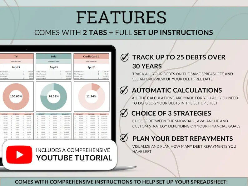 Debt Tracker Sheet - Track Debt & Forecast Payments + Payoff Date